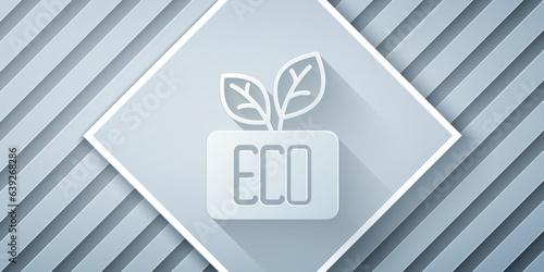 Paper cut Leaf Eco symbol icon isolated on grey background. Banner, label, tag, logo, sticker for eco green. Paper art style. Vector