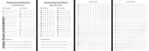 Handwriting Worksheet: Lowercase and Uppercase Letters Sentences, Isolated on White Background. Ready-to-Print File for Educational Practice, Vector