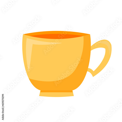 Yellow mug, empty ceramic, porcelain or glass cup with handle for coffee and tea break