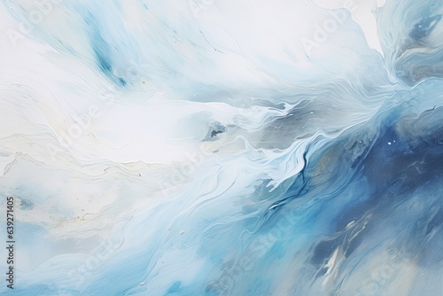 Silver Abstract Artistic Background with Fluid Blue and Grey Textures, Beautiful Stains and Acrylic Painting