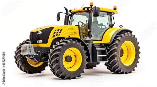 Isolated Yellow Tractor on White Background. Industrial Agriculture for Farming and Farm Work Cut-Out Image © AIGen