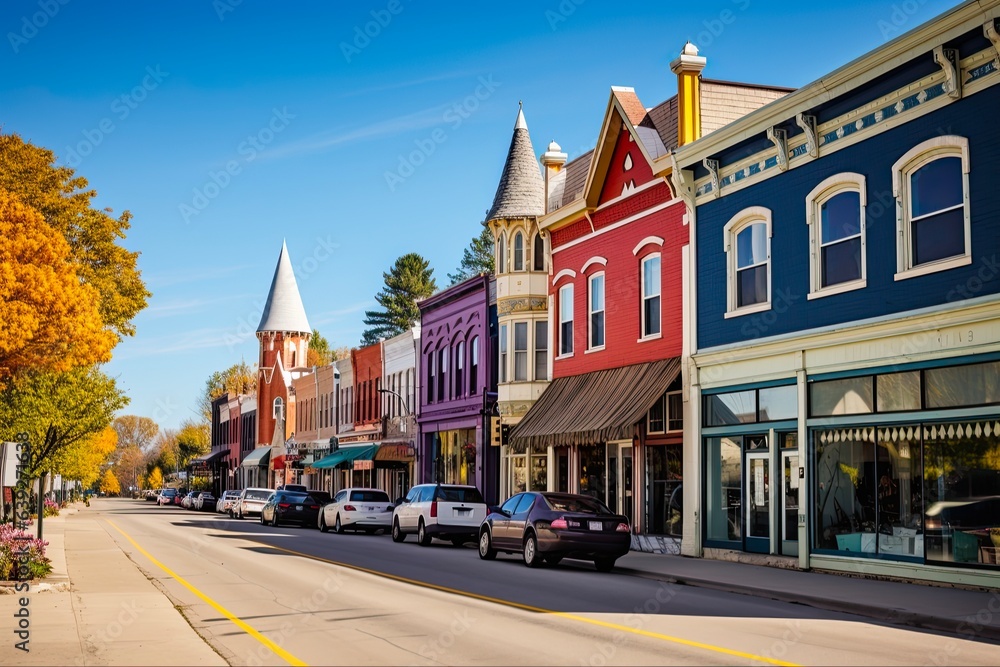 Leelanau County: A Beautiful Snapshot of American Culture in Downtown Business District with Historic Buildings and City Landscape