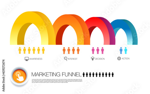 infographic template for business. Tunnel Funnel marketing infographic 4 steps and icon of digital marketing customer journey concept
