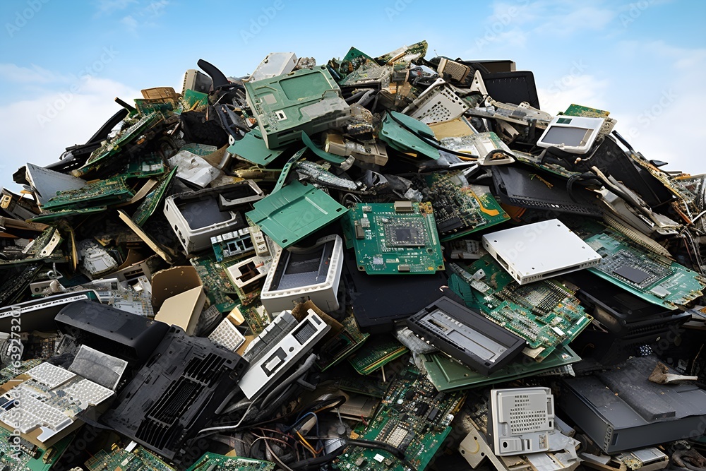 Pile of electronic waste, Motherboard computer and cpu microchips