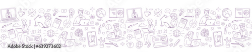 Learning online, e-learning video call chat with class. Distance education