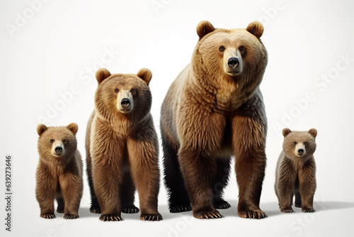 Image of family group of bears on white background. Wildlife Animals. Illustration, Generative AI. photo