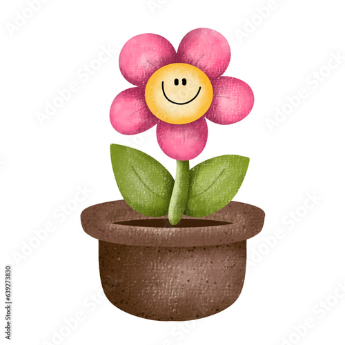 Fower in a pot,floral,Flower,plant,flora,nature,watercolor,cartoon character,cute,icon ,vector, illustration,hand drawn