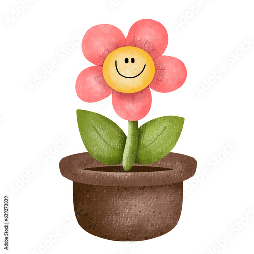Fower in a pot,floral,Flower,plant,flora,nature,watercolor,cartoon character,cute,icon ,vector, illustration,hand drawn