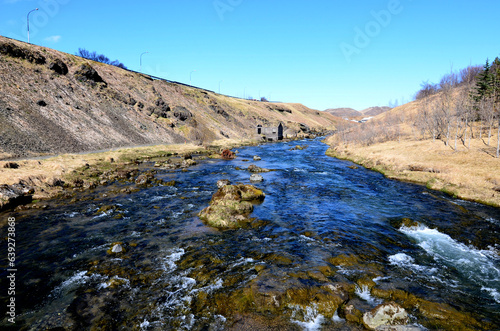 River Running Through Hveragerdi in Rural Iceland