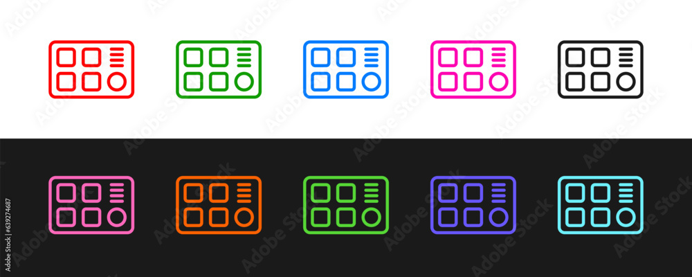 Set line Drum machine icon isolated on black and white background. Musical equipment. Vector Set line Drum machine icon isolated on black and white background. Musical equipment. Vector
