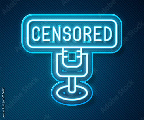 Glowing neon line Censored stamp icon isolated on blue background. Vector