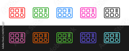 Set line Drum machine icon isolated on black and white background. Musical equipment. Vector