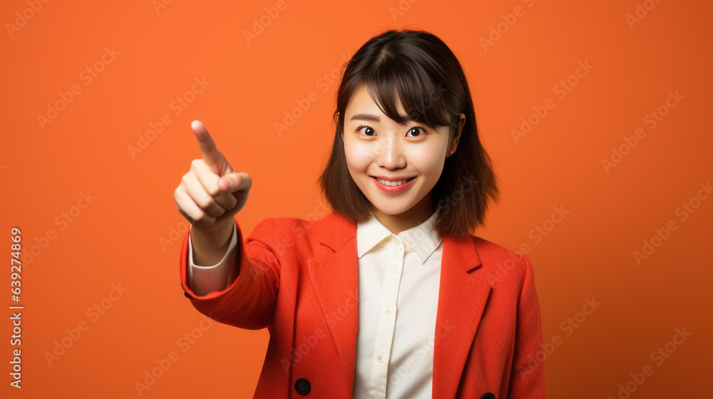 Young woman wearing casual clothes pointing with hand and finger to the side looking at the camera. Young woman wearing casual clothes pointing with hand and finger to the side looking at the camera.
