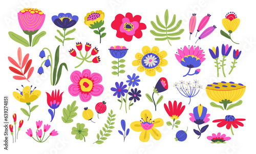 Wallpaper Mural Naive Abstract plants and flowers collection. Hand-drawn colorful flowers. Flat vector illustration in the style of a doodle. Torontodigital.ca