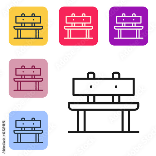 Black line Bench icon isolated on white background. Set icons in color square buttons. Vector