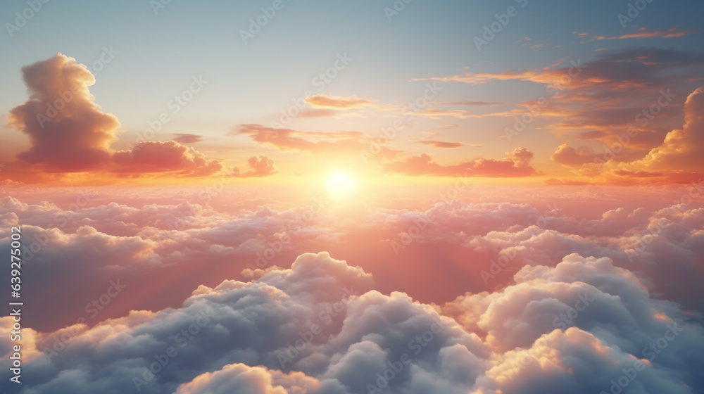 Captivating Aerial View: Beautifully Colored Clouds and Majestic Sunset - A Breathtaking Aerial Perspective