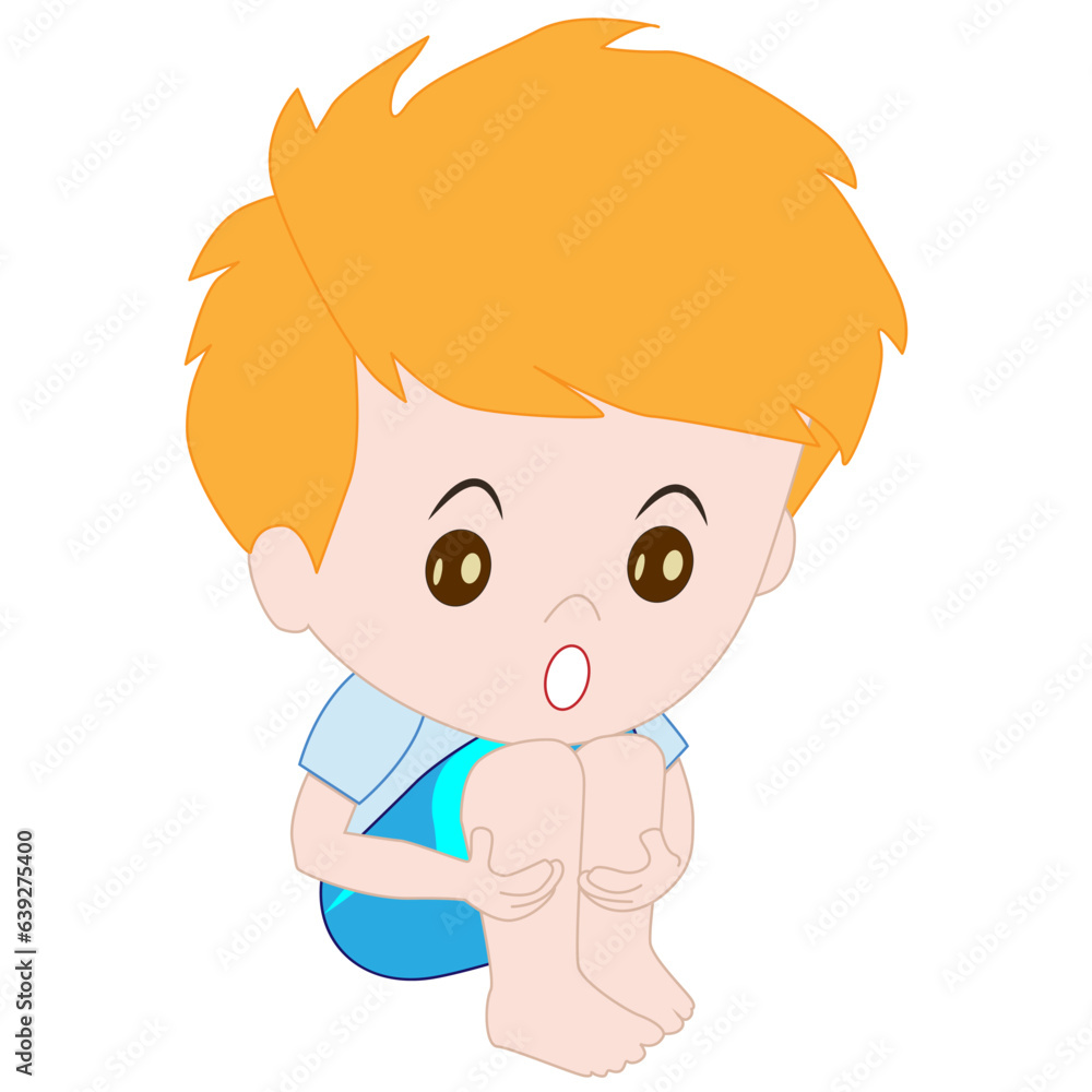 Scared boy in blue shirt isolated vector illustration on white background Scared boy in blue shirt isolated vector illustration on white background