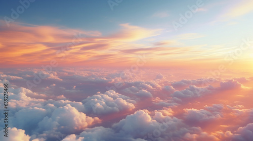Captivating Aerial Photo: Beautifully Colored Clouds and Majestic Sunset - A Breathtaking Aerial Perspective
