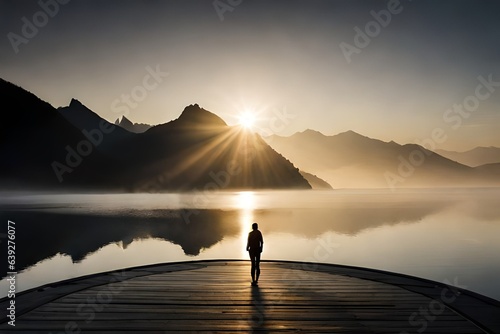 silhouette of a person in the mountains