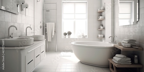 A white bathroom with a tub, toilet and sink