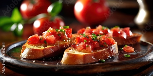 Bruschetta with Tomato and Basil, in country kitchen.