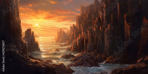 Cliffs and rocks at sunset