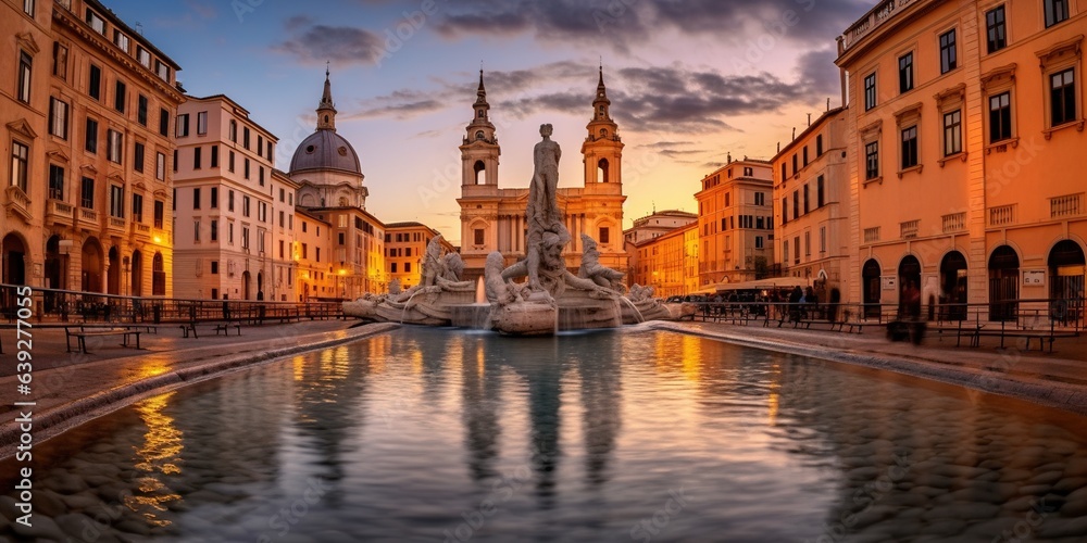 Fountains in Piazza Navona in Rome, Italy