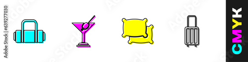 Set Suitcase, Martini glass, Pillow and icon. Vector