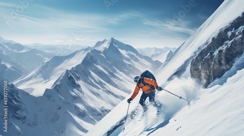 Skiing down a majestic mountain slope 