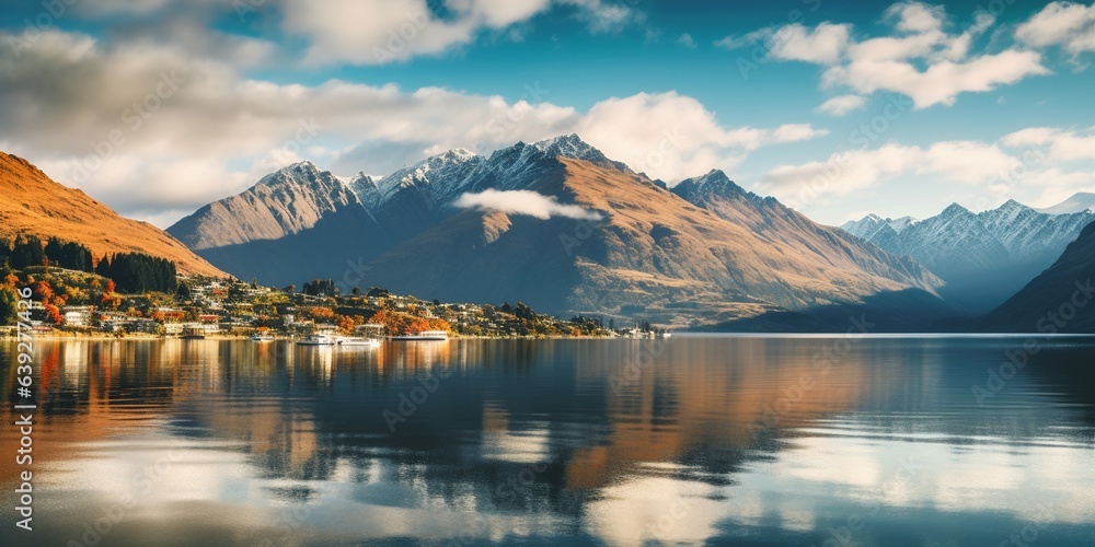 Lake Wakatipu scenery with mountains, Queenstown, South Island, New Zealand