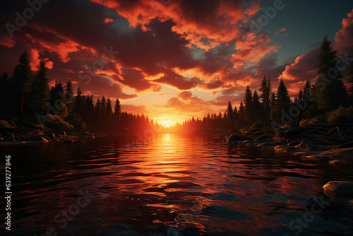  the sun gradually sets, and the sky is dyed with orange. AI generative