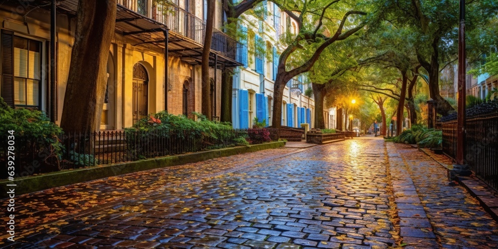 Savannah, Georgia, USA Historic Sidewalks - obrazy, fototapety, plakaty 