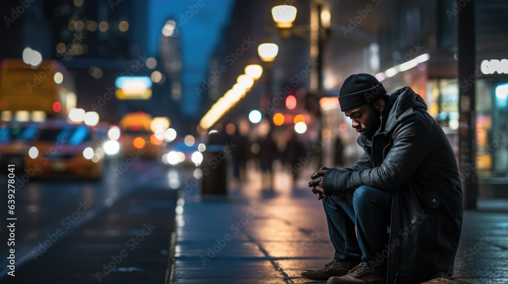 Tired, depressed man on a city street. Tired, depressed man on a city street.