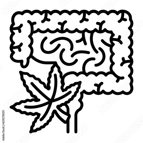 Gut feelings endocannabinoid vector outline design, hallucinogen and stimulant symbol, thca and cbda sign, psychoactive nature drug stock illustration, treating digestive illnesses with cannabinoid