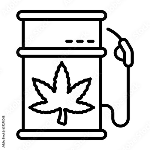 Biomass oil with nozzle vector outline design, hallucinogen and stimulant symbol, thca and cbda sign, psychoactive nature drug stock illustration, hemp biofuel drum concept