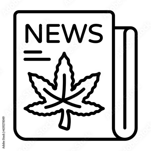 Ganja or Marihuana blog vector outline design, hallucinogen and stimulant symbol, thca and cbda sign, psychoactive nature drug stock illustration, hasheesh news and Journal concept