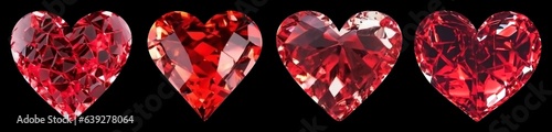Red crystal heart on black background isolated. AI graphic.