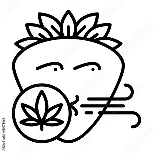 Strawberry Cough Hemp strain concept vector outline design, hallucinogen and stimulant symbol, thca and cbda sign, psychoactive nature drug stock illustration