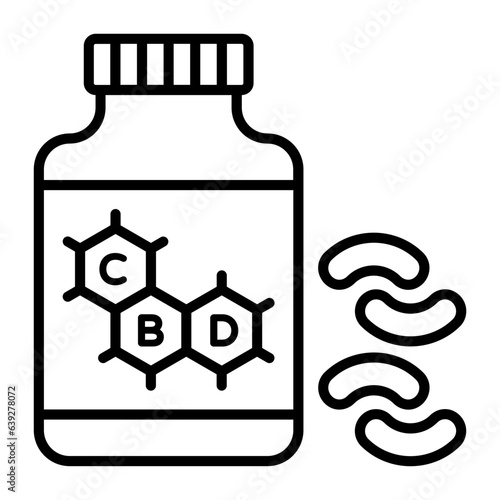 Smokeless pill or softgel vector outline design, hallucinogen and stimulant symbol, thca and cbda sign, psychoactive nature drug stock illustration, Hemp Capsule for Discreet and long lasting Effects 