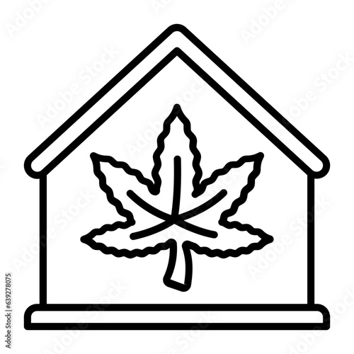 Weed house vector outline design, hallucinogen and stimulant symbol, thca and cbda sign, psychoactive nature drug stock illustration, Hemp Storage Building or Room concept