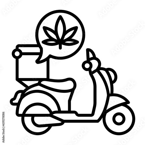Delivering weed on Bike vector outline design, hallucinogen and stimulant symbol, thca and cbda sign, psychoactive nature drug stock illustration, Herbs Delivery on Scooter concept