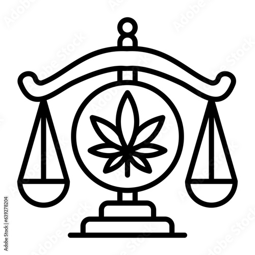 Balance with Hemp Leaf Sign vector outline design, hallucinogen and stimulant symbol, thca and cbda sign, psychoactive nature drug stock illustration, Legality of cannabis concept