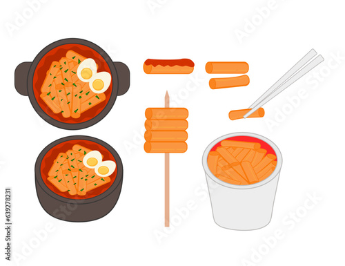 Tteokbokki Noodle.Korean food.korea culture.Clip art for restaurants, menus, or recipes.Spicy rice cake.Hand drawn or doodle.Sign, symbol, icon or logo isolated.Cartoon vector illustration. photo