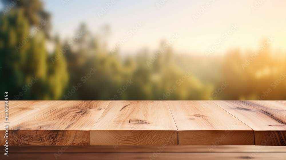 empty wooden table in modern style for product presentation with a blurred empty field in the background empty wooden table in modern style for product presentation with a blurred empty field in the background