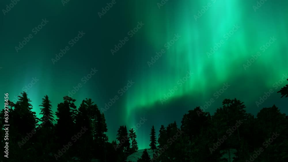 A beautiful green and red aurora dancing over the hills. 4k A beautiful green and red aurora dancing over the hills. 4k