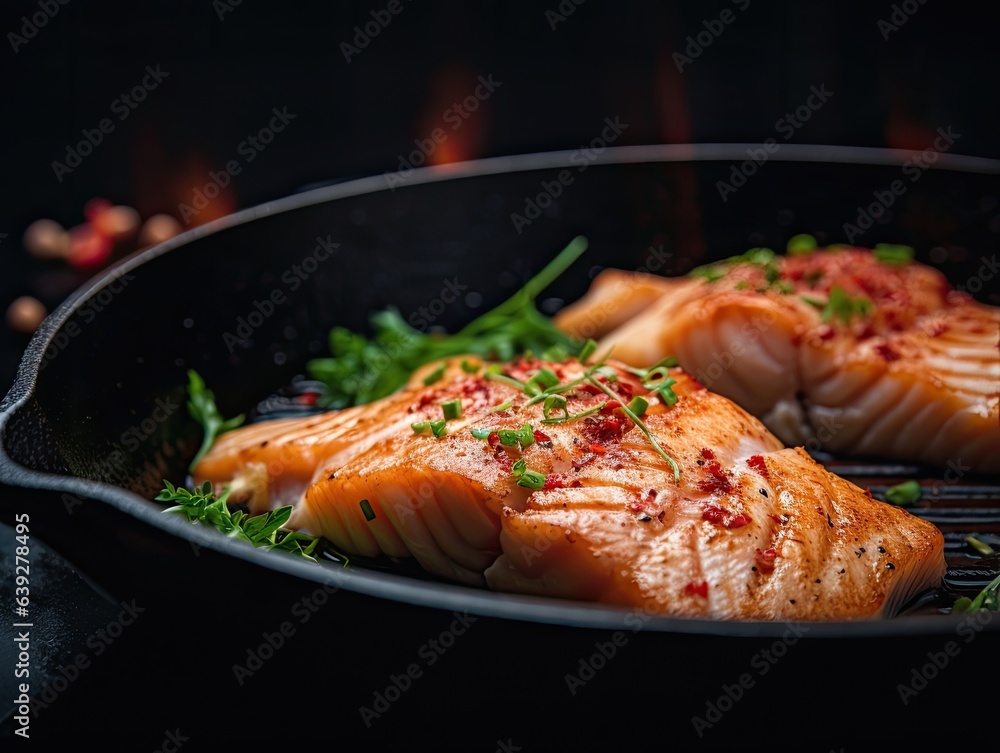 Fish Filet in a frying pan, close-up shot Fish Filet in a frying pan, close-up shot