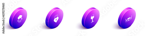 Set Isometric Cook, Castle in the shape of heart, Wine glass and French cafe icon. Vector
