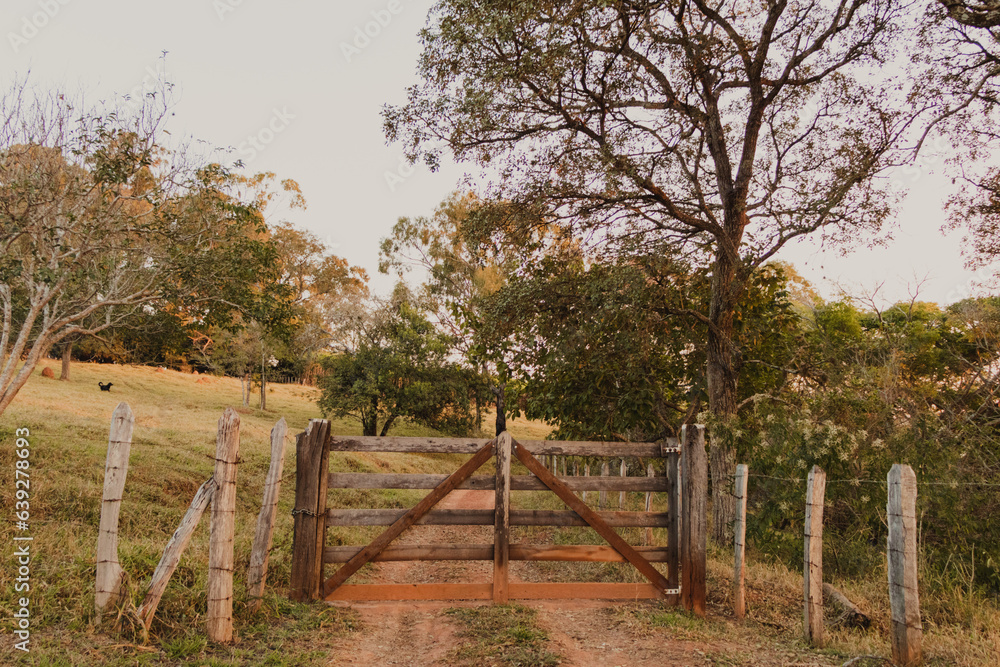 wooden gate in the countryside landscape