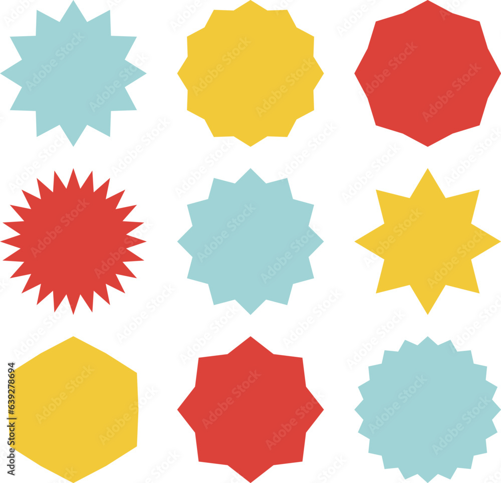 Set of vector starburst.Starburst shape set. Vector burst icon. Promotional badge.Bursting icon.Sunburst seamless sticker collection. Set of vector starburst.Starburst shape set. Vector burst icon. Promotional badge.Bursting icon.Sunburst seamless sticker collection.