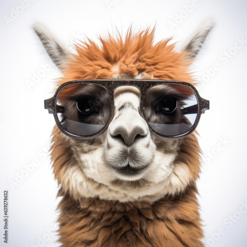 close-up of Alpaca with sunglasses on white background © HandmadePictures